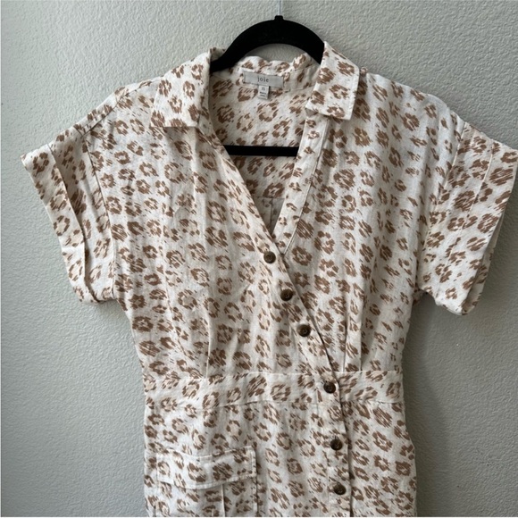 Joie Coady 100% Linen leopard print tan white button midi dress womens XS - Picture 4 of 7